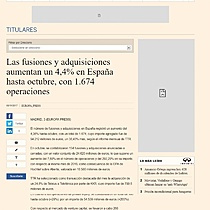 Las fusiones y adquisiciones aumentan un 4,4% en Espaa hasta octubre, con 1.674 operaciones